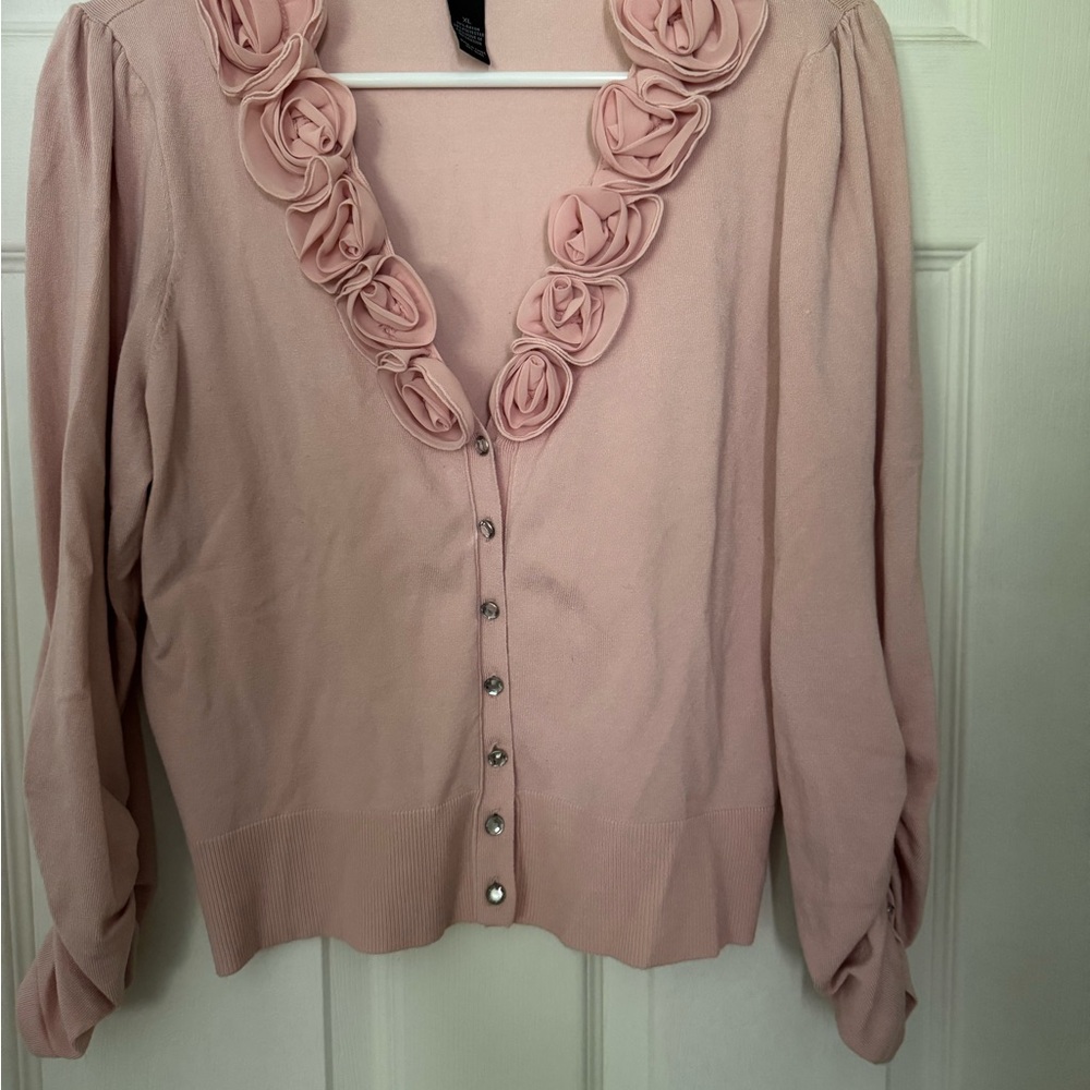 INC International Concepts Pink Cardigan with Floral Accents